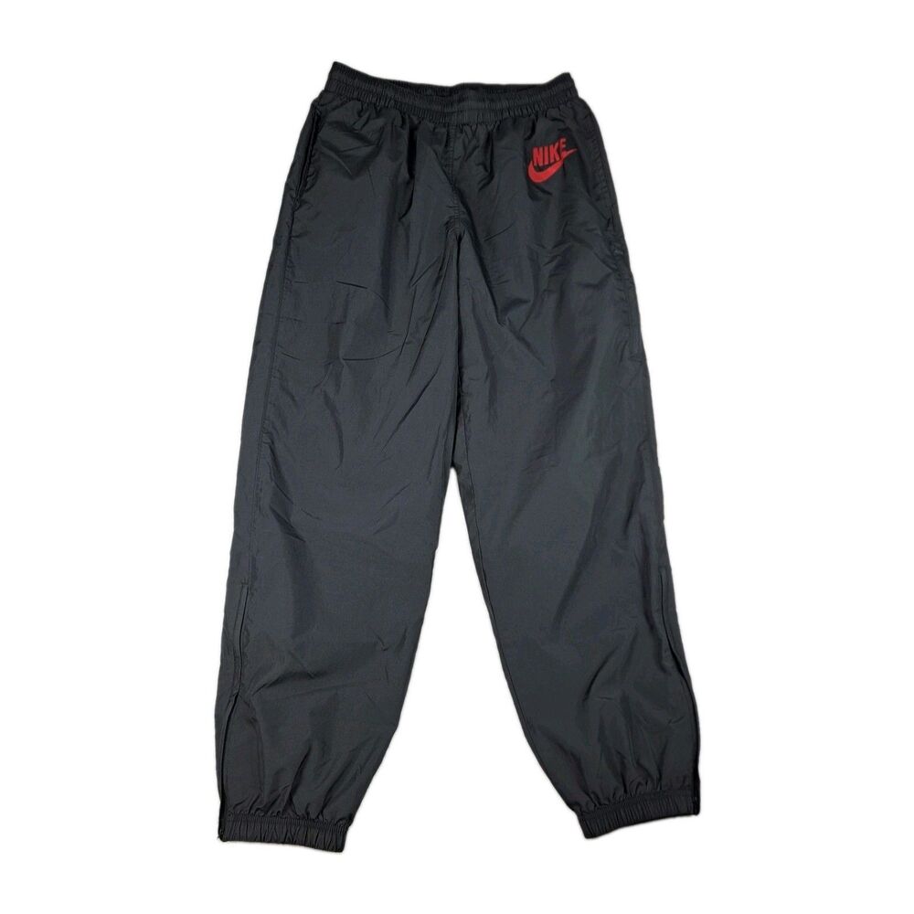 Vintage Nike Track Pants Mens L Black Red Logo Mesh Lined Ankle Zip Pockets Y2K